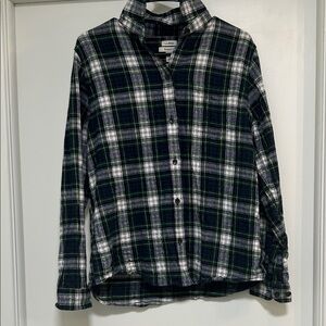 L.L. Bean Navy, Green & White Plaid Flannel Shirt